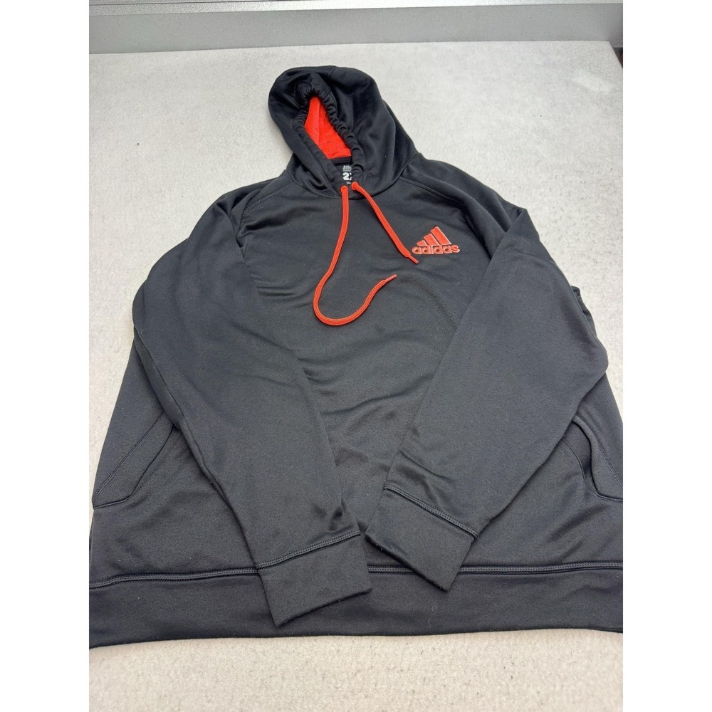 Adidas Hoodie Mens 2XL Black Ultimate Pullover Fleece‎ Red Logo Sweatshirt Gym